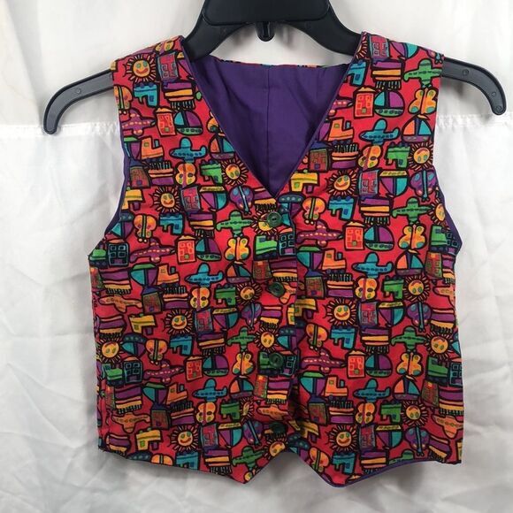 Vintage Children's Novelty‎ Vest and Hat Set Colorful Print - Picture 2 of 9